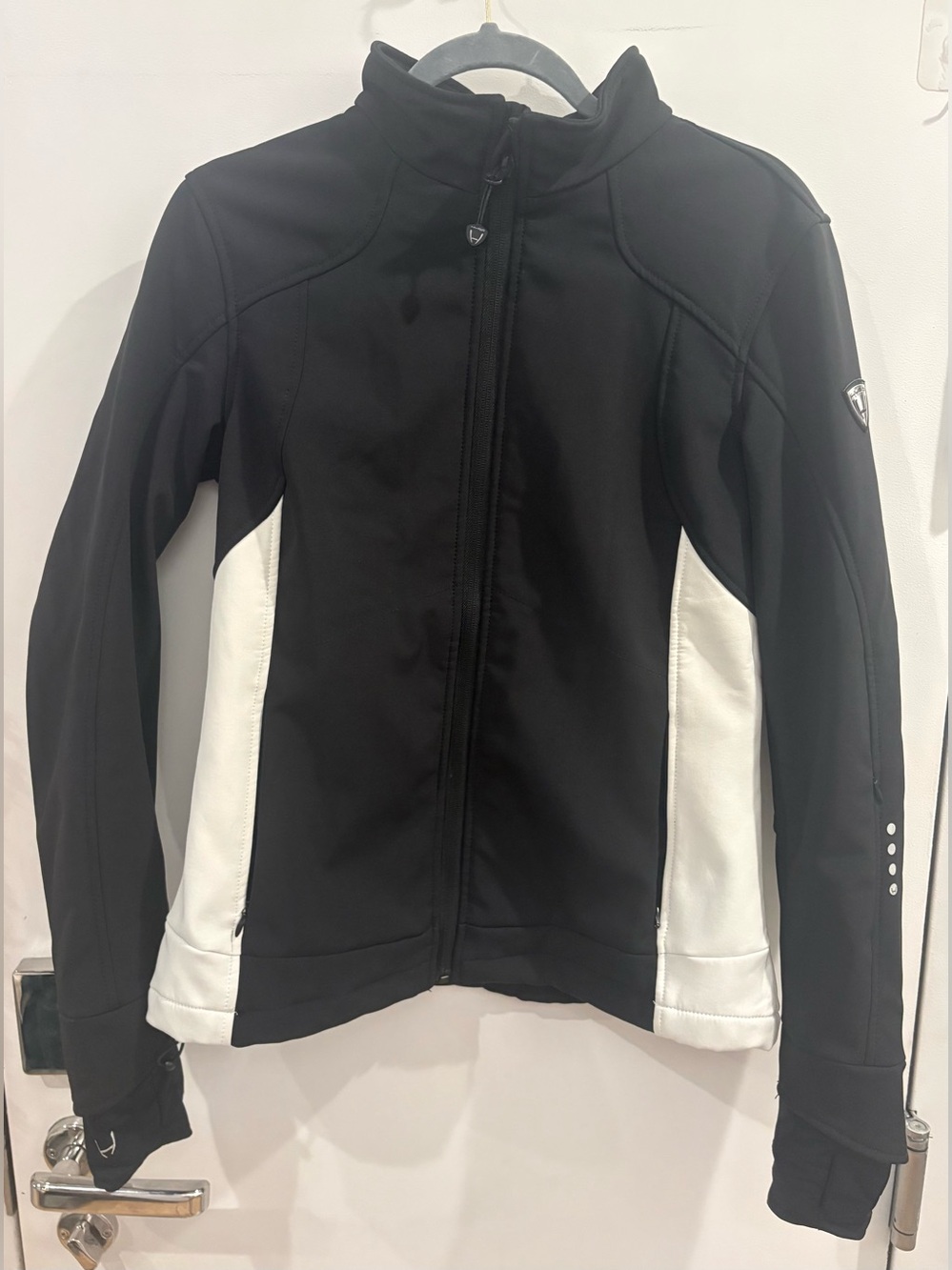 Women's Black and White Ski Jacket with High Collar